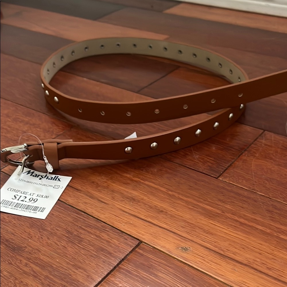 Steve Madden Brown Silver Studded Leather Belt